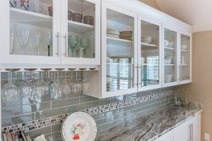 Glass front cabinets and wine glass rack