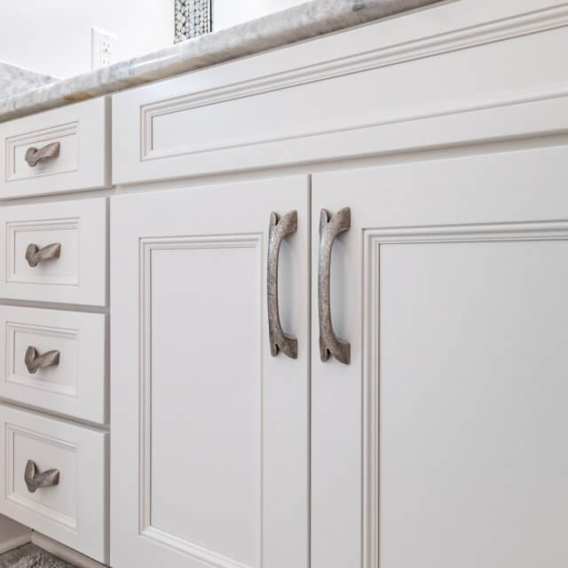 Whale tail cabinet handles on new bathroom vanity cabinets