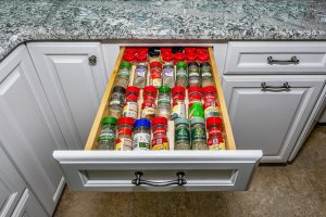 Drawer with spice rack in custom cabinetry